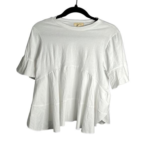 Love Notes White Short Sleeve Peplum Top Size Medium - Picture 1 of 8